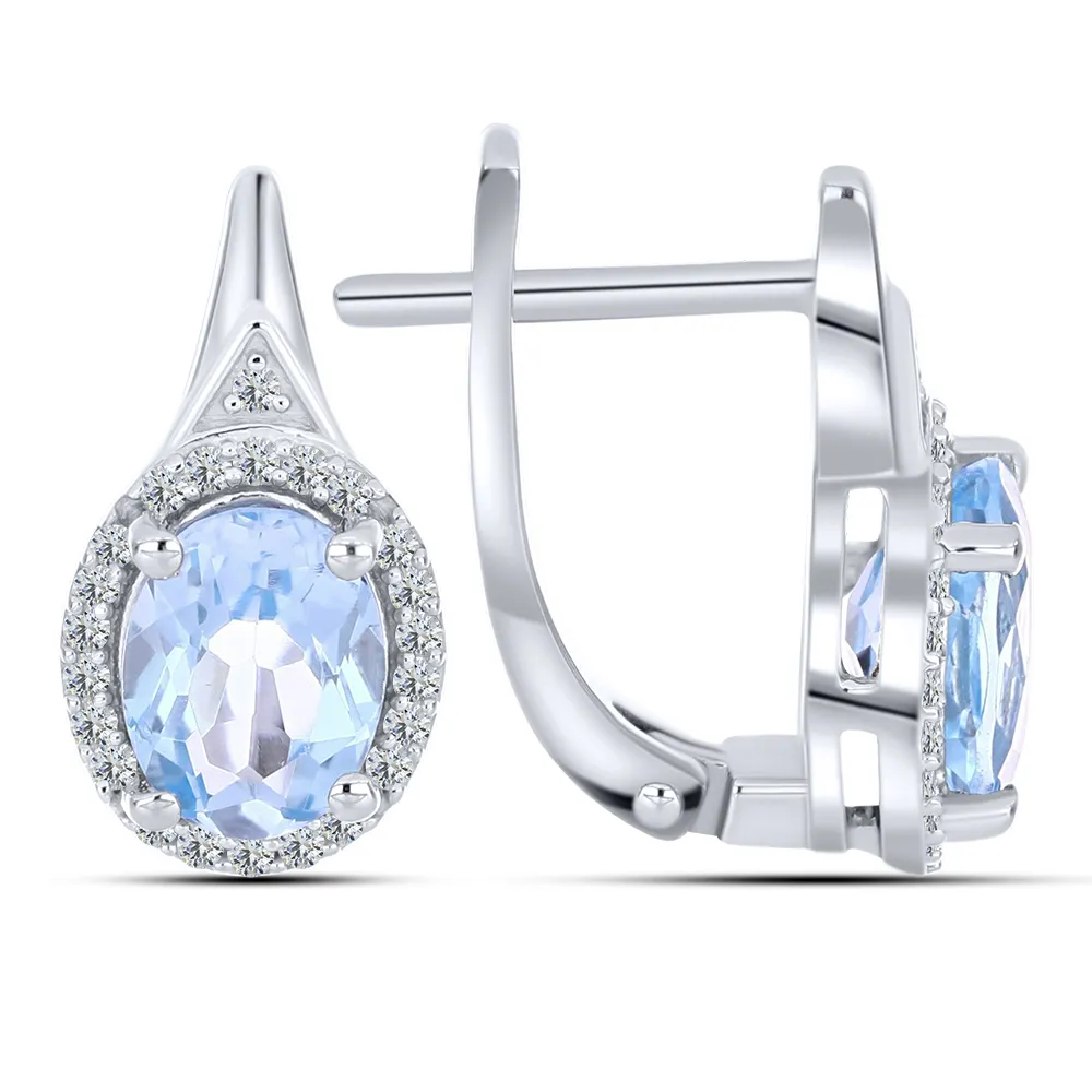 Cercei din argint cu Cubic Zirconia Incolor, Topaz albastru
