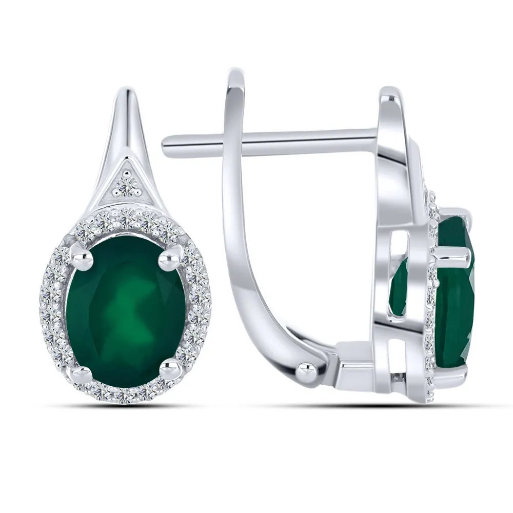 Cercei din argint cu Cubic Zirconia Incolor, Agat verde