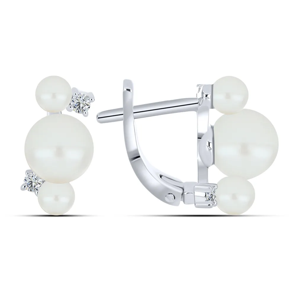 Cercei din argint cu Cubic Zirconia Incolor, Perla Albă