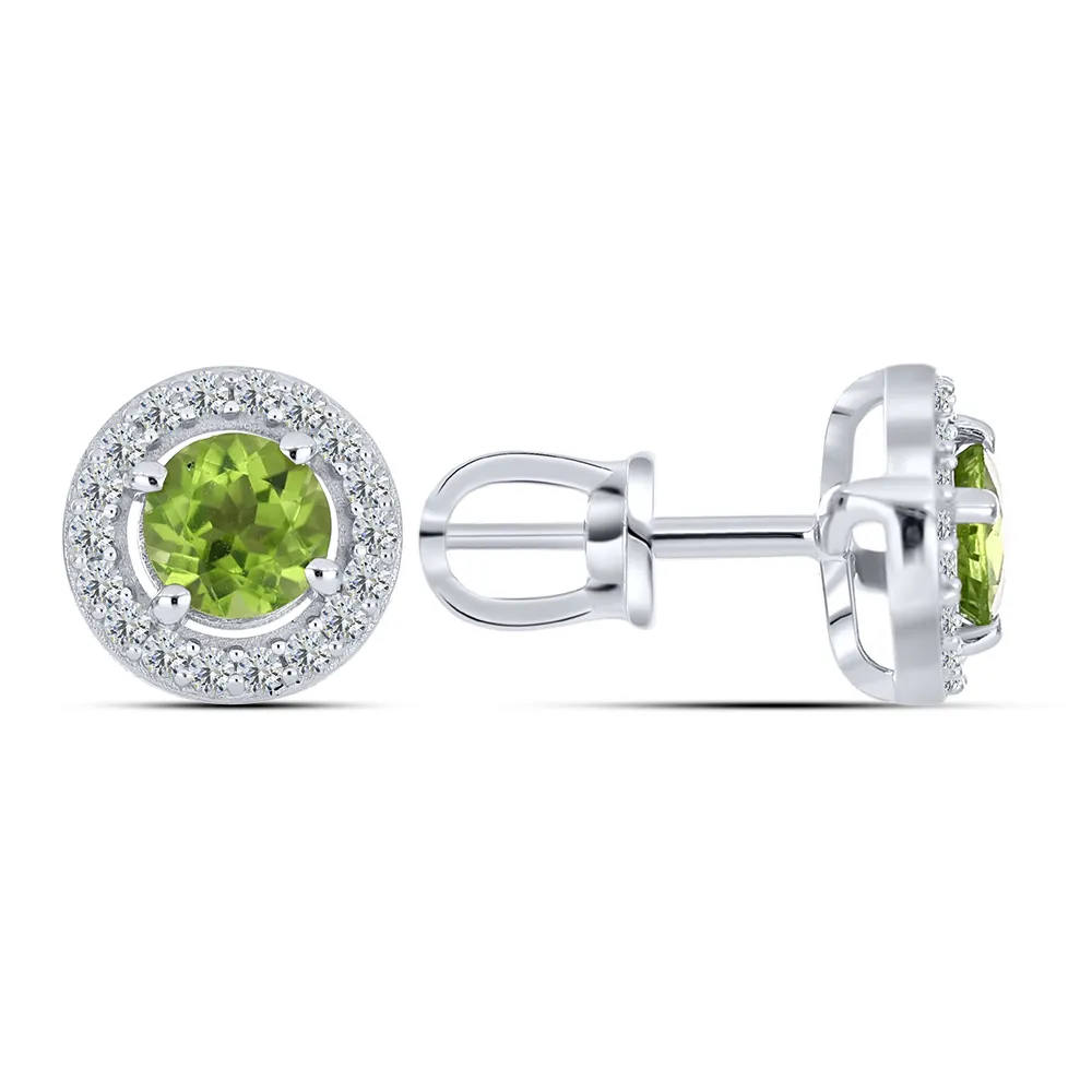 Cercei Pusete din argint cu Cubic Zirconia Incolor, Peridot