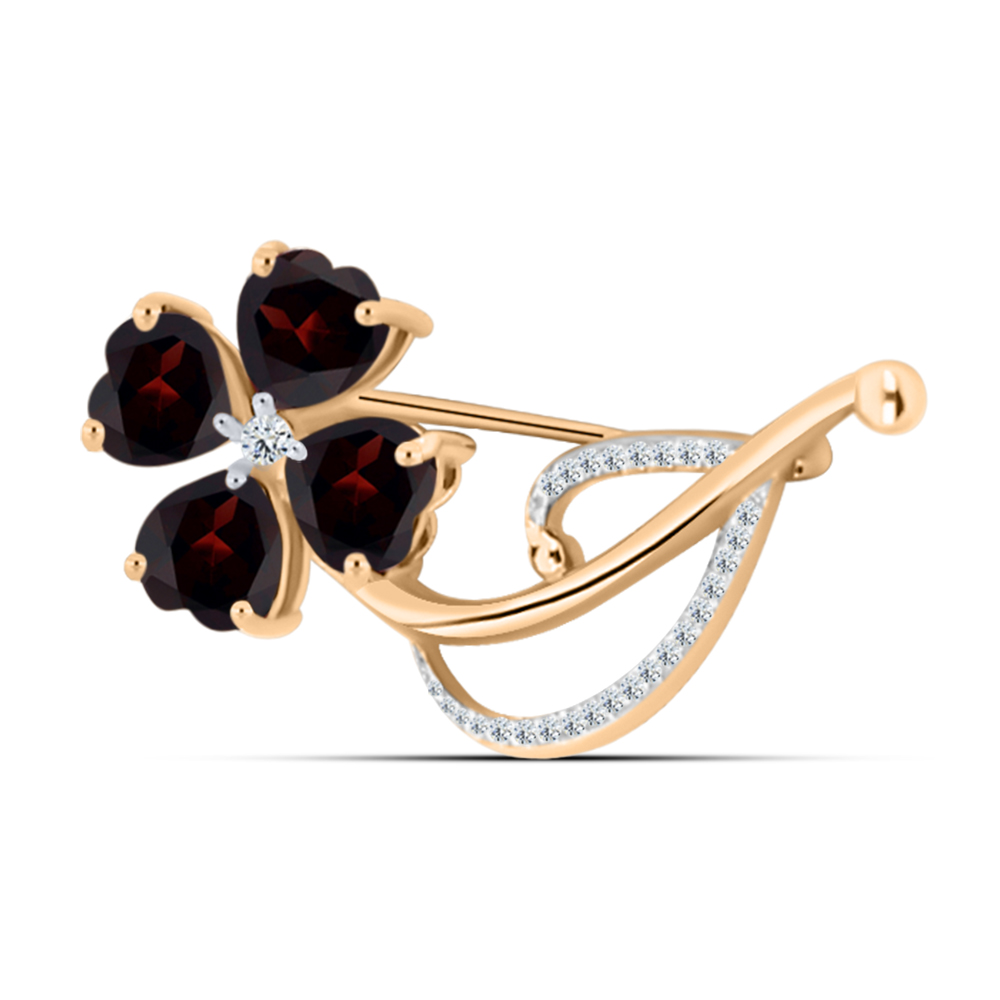 Broșă din aur roșu cu pietre Cubic Zirconia Incolor, Granat