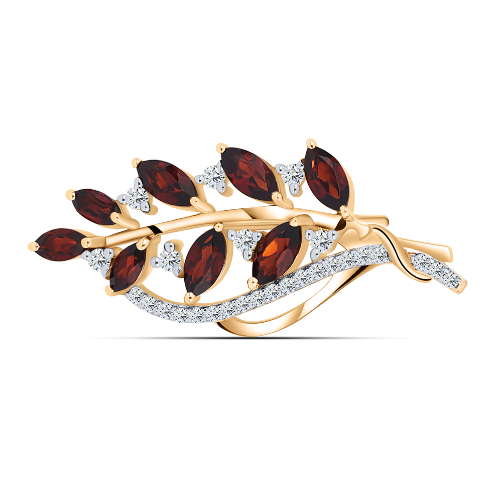 Broșă din aur roșu cu pietre Cubic Zirconia Incolor, Granat