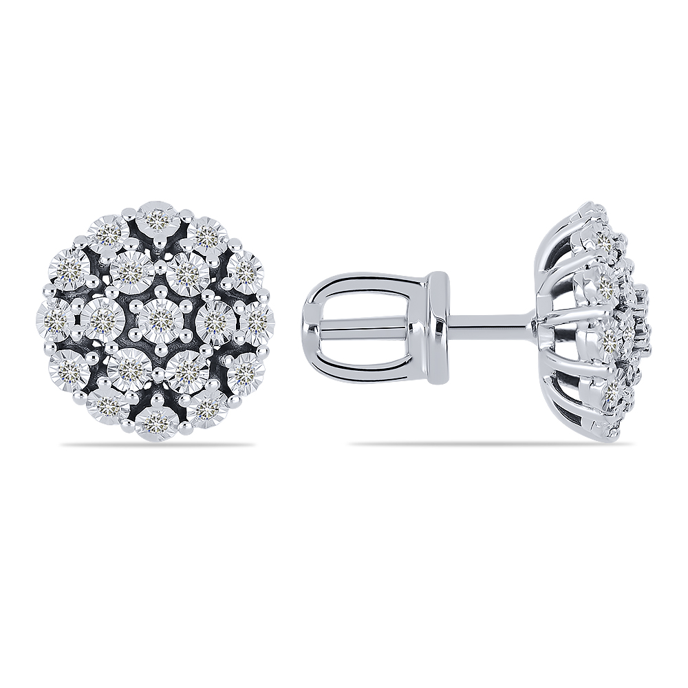 Cercei Pusete din aur alb cu pietre Diamant