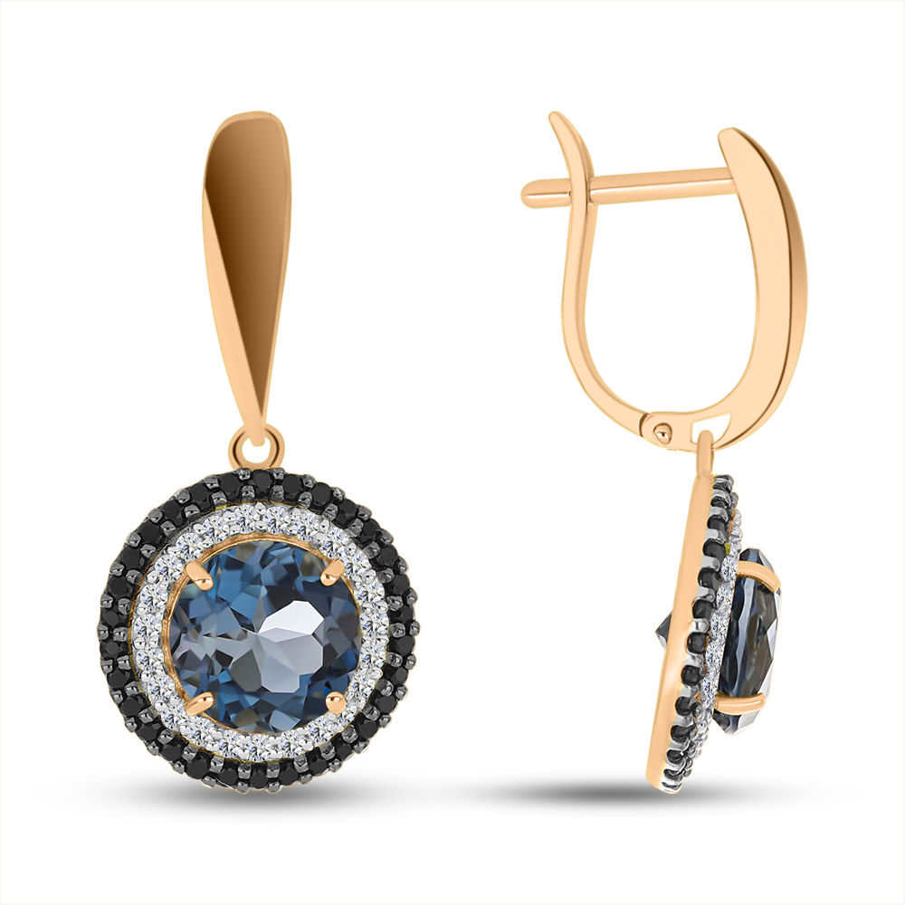 Cercei din aur roșu cu pietre Cubic Zirconia Incolor, Topaz London și Spinel natural