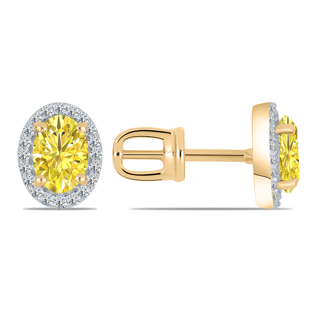 Cercei Pusete din aur roșu cu pietre Moissanite, Moissanit lemon