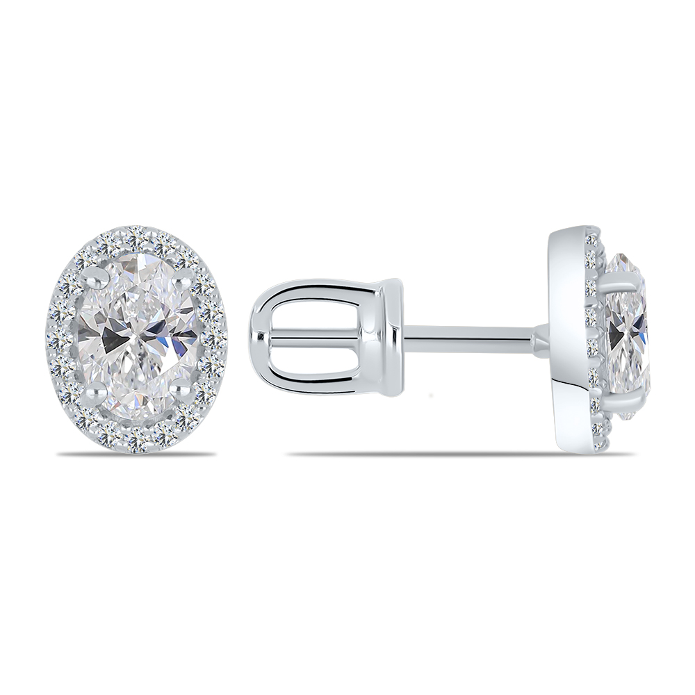 Cercei Pusete din aur alb cu pietre Moissanite