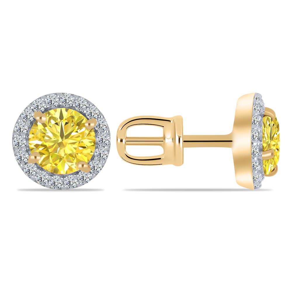 Cercei Pusete din aur roșu cu pietre Moissanite, Moissanit lemon
