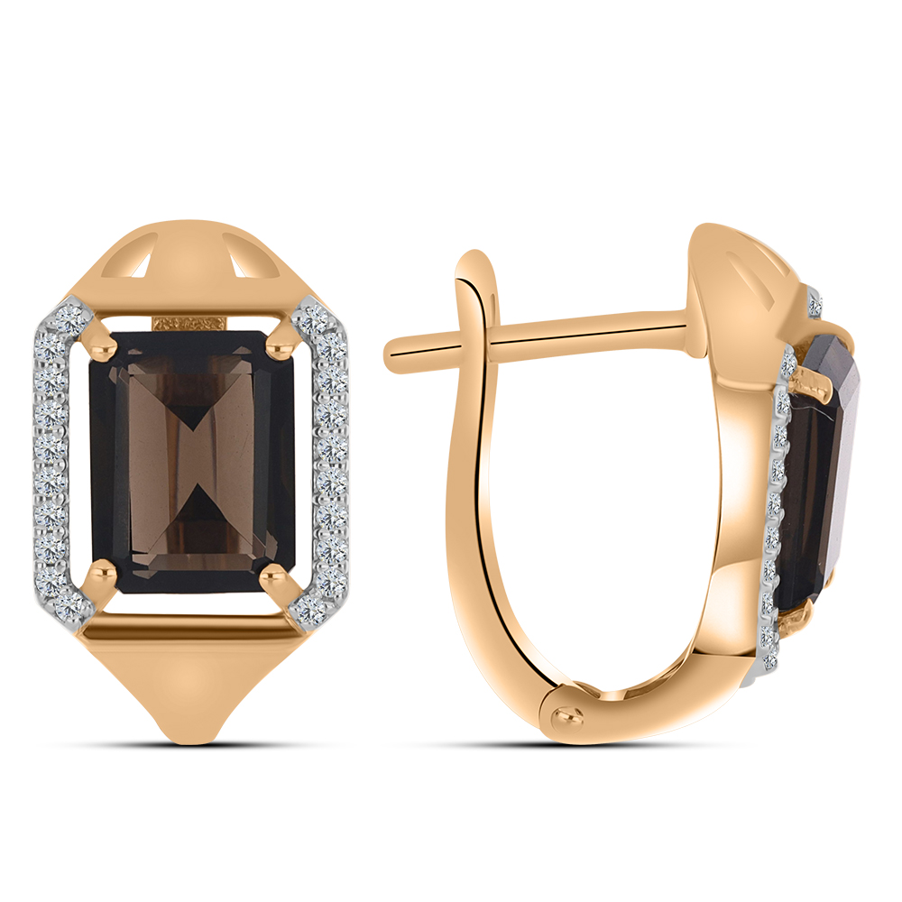 Cercei din aur roșu cu pietre Cubic Zirconia Incolor, Cuarț fumuriu
