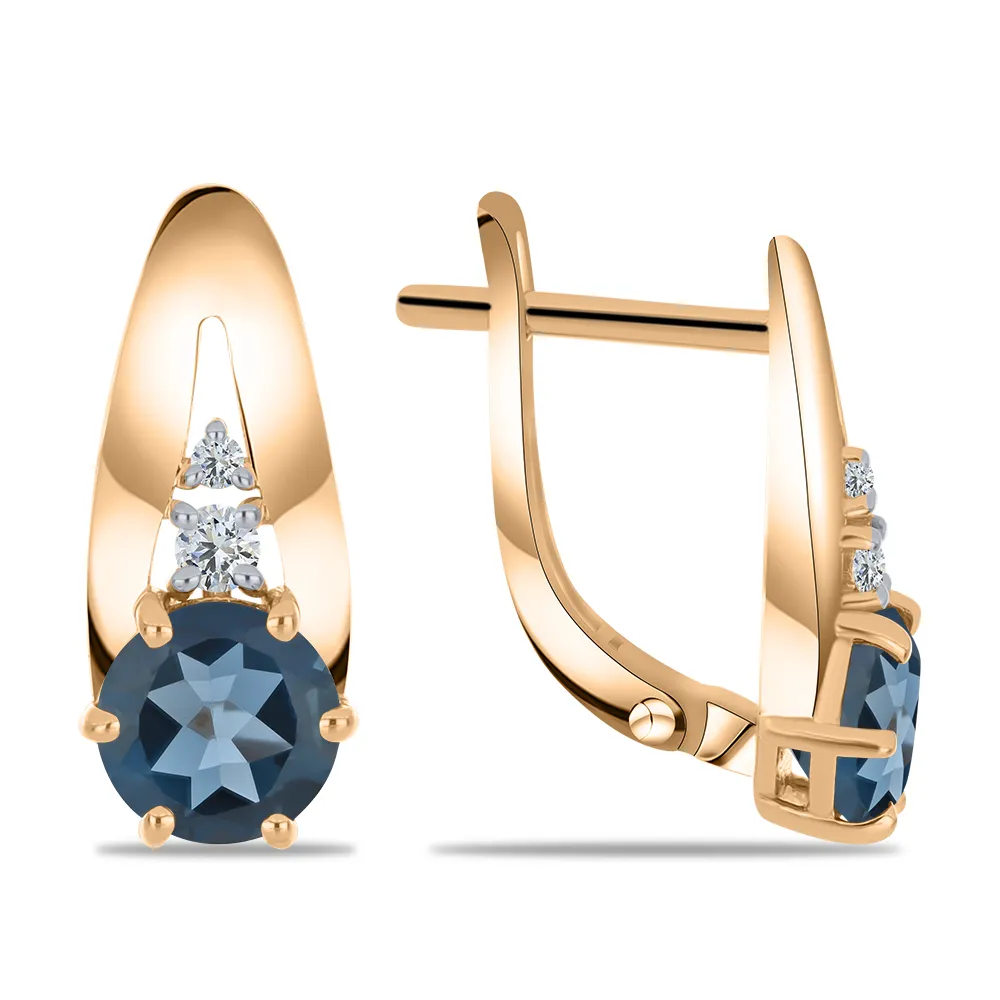 Cercei din aur roșu cu Cubic Zirconia Incolor, Topaz London