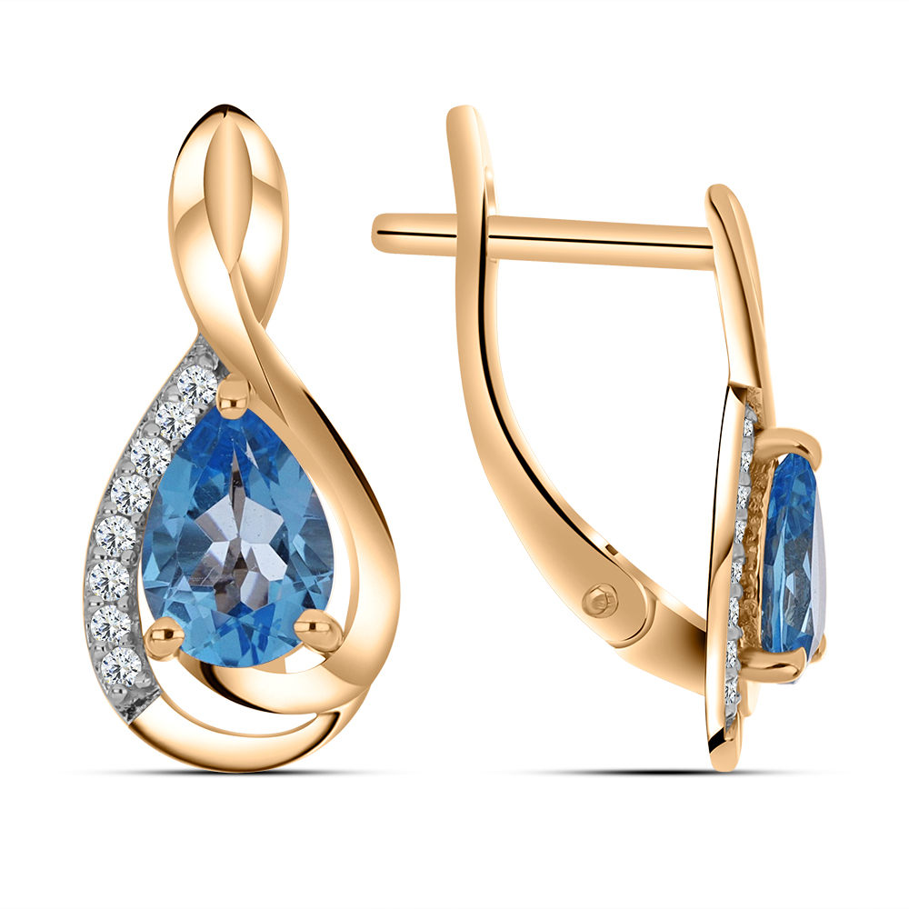 Cercei din aur roșu cu pietre Cubic Zirconia Incolor, Topaz Swiss