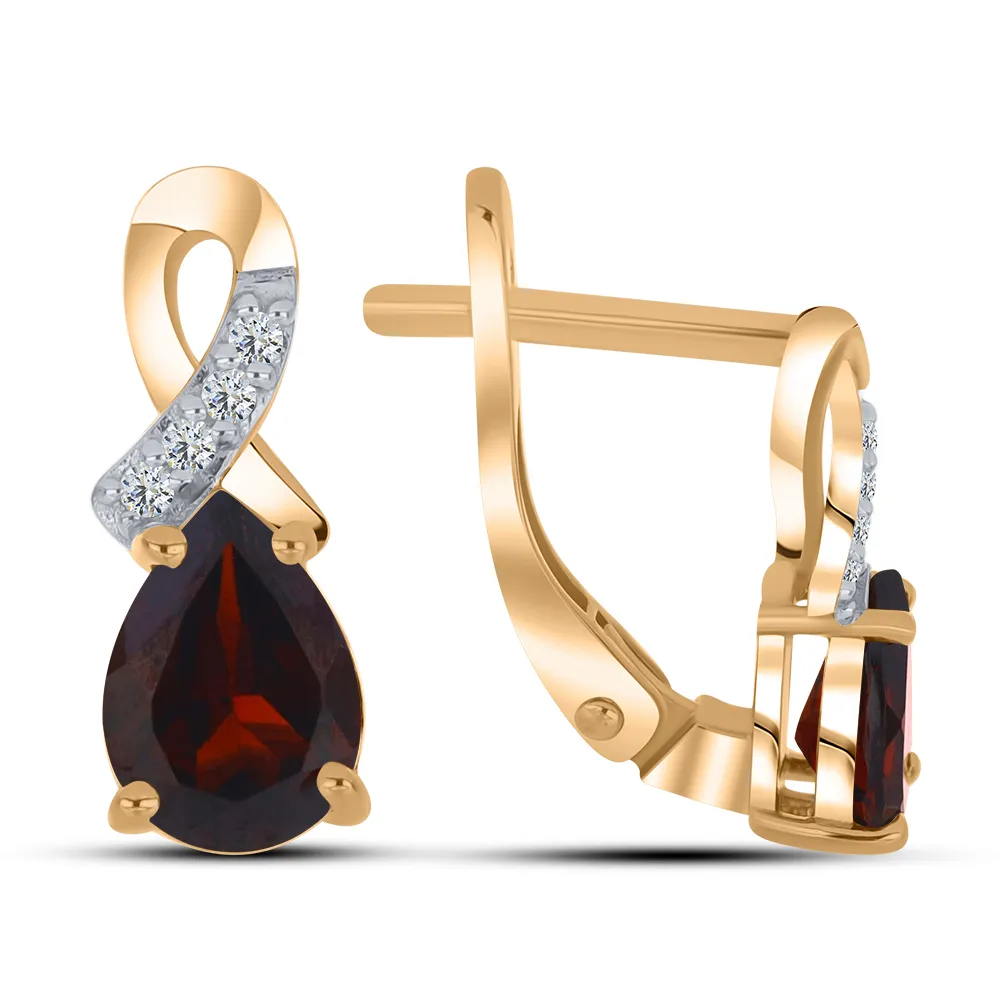 Cercei din aur roșu cu Cubic Zirconia Incolor, Granat