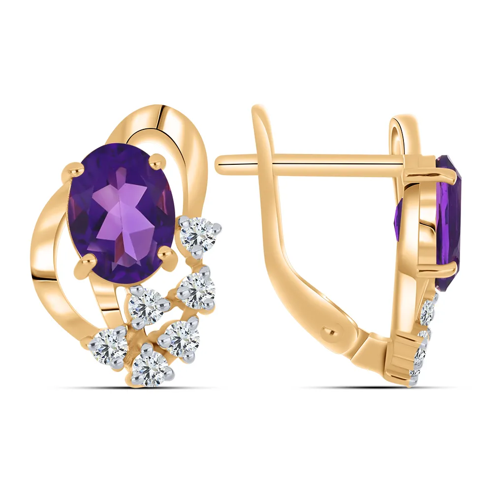 Cercei din aur roșu cu Cubic Zirconia Incolor, Ametist