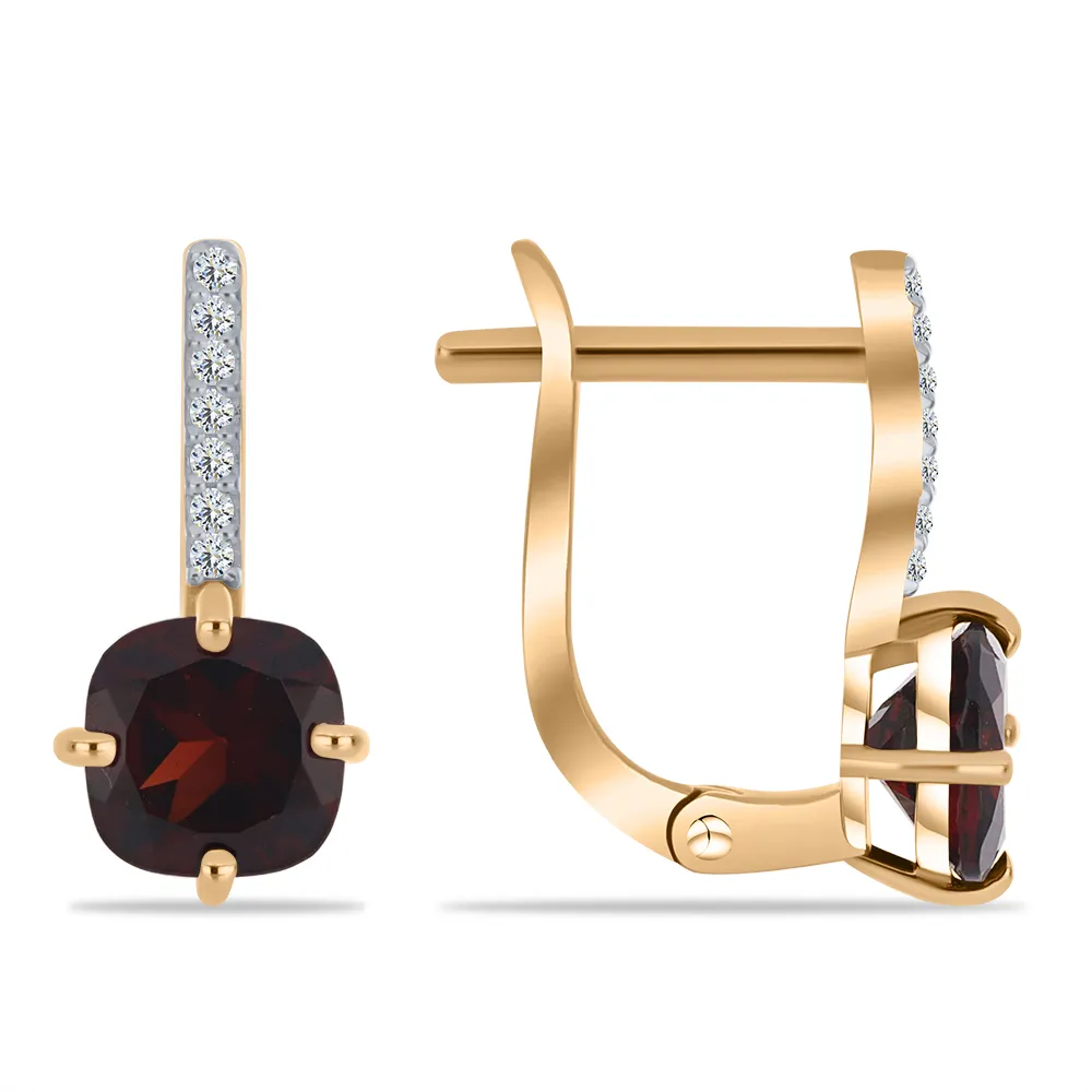 Cercei din aur roșu cu Cubic Zirconia Incolor, Granat
