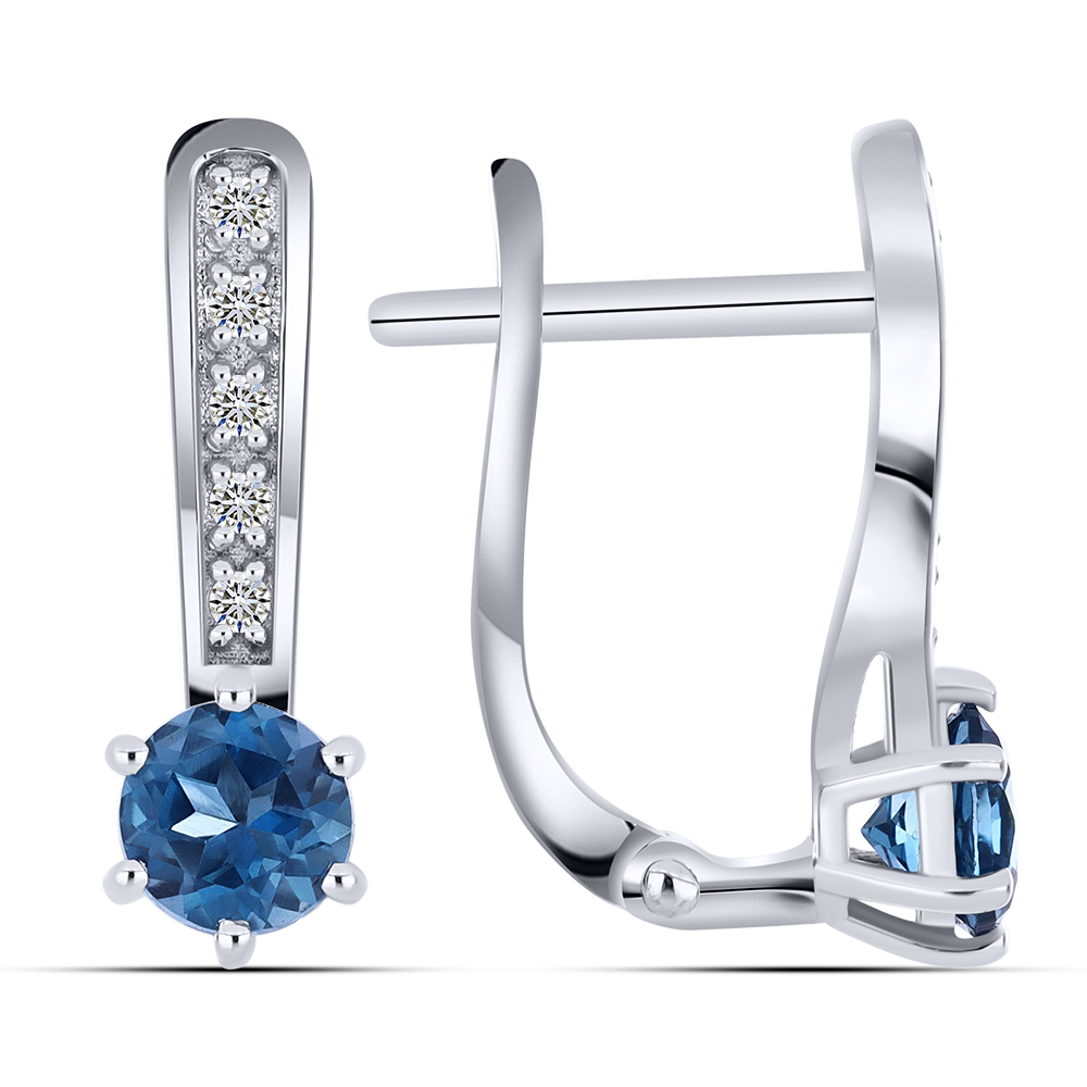 Cercei din aur alb cu pietre Diamant, Topaz London