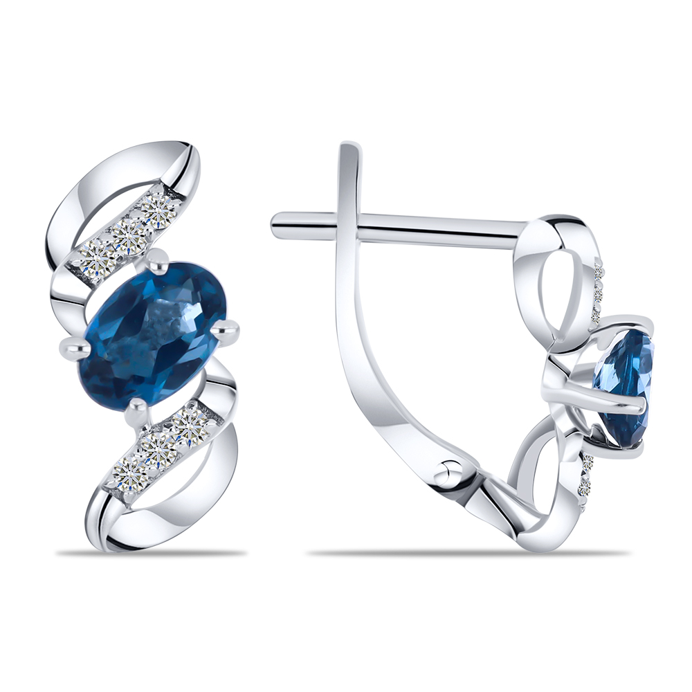 Cercei din aur alb cu pietre Diamant, Topaz London