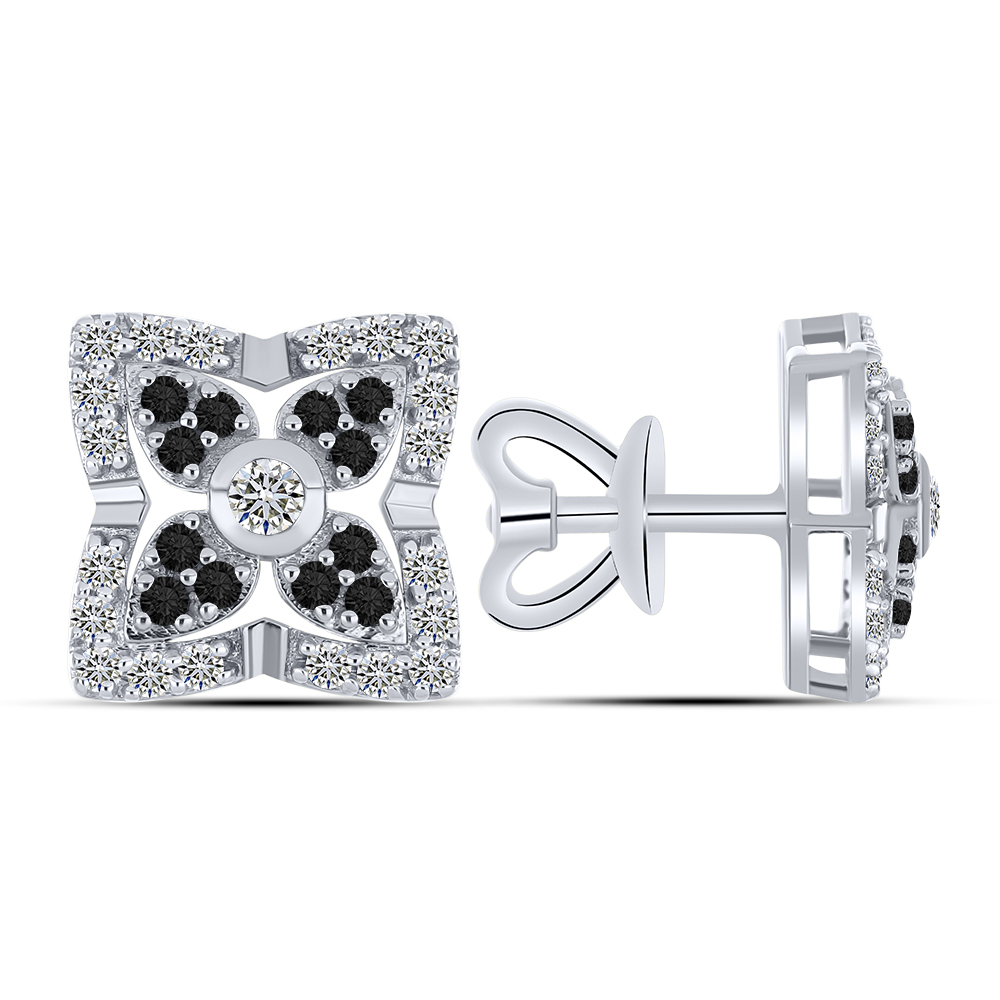 Cercei Pusete din aur alb cu pietre Diamant, Diamant negru