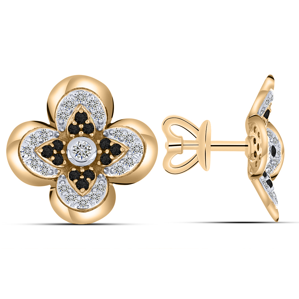 Серьги Пусеты из красного золота с камнями Бриллиант, Черный бриллиант