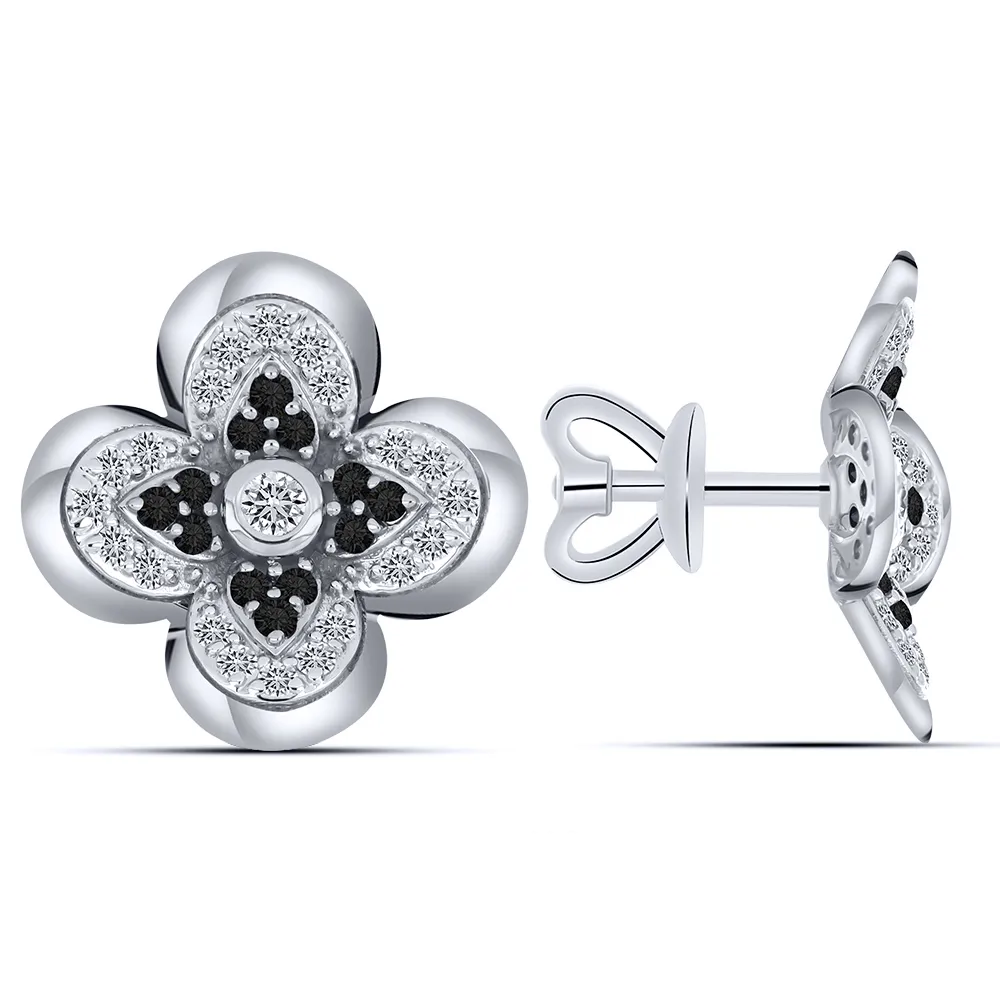 Cercei Pusete din aur alb cu Diamant, Diamant negru