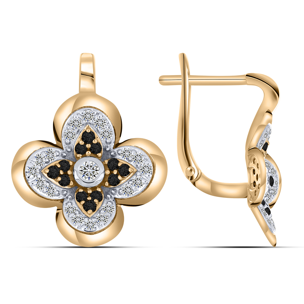 Серьги из красного золота с камнями Бриллиант, Черный бриллиант