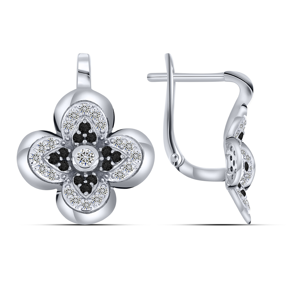 Серьги из белого золота с камнями Бриллиант, Черный бриллиант