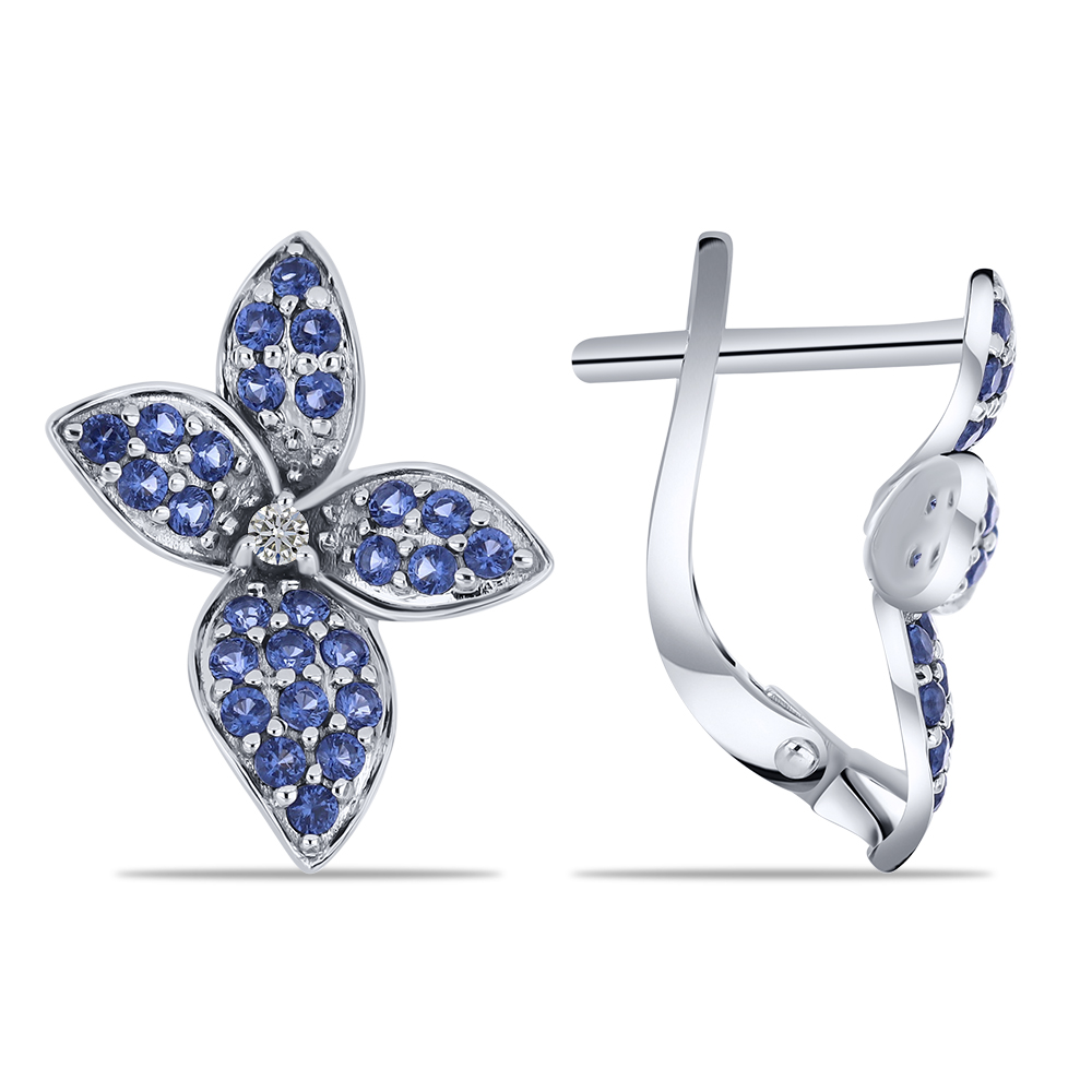 Cercei din aur alb cu pietre Diamant, Corindon