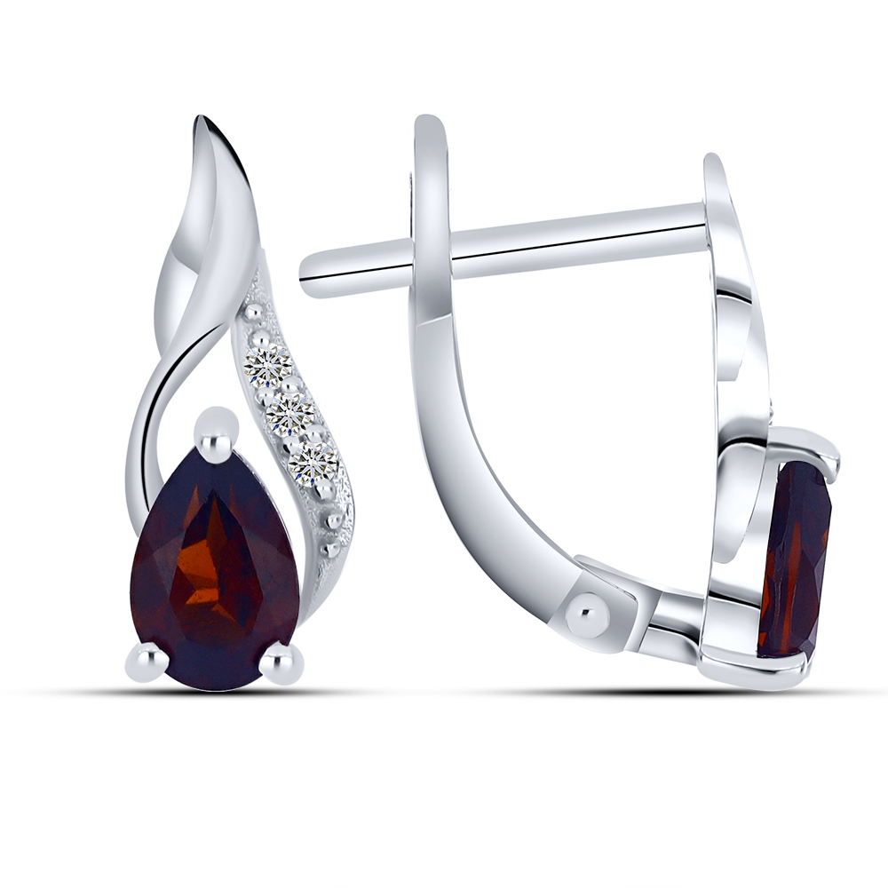 Cercei din aur alb cu pietre Diamant, Granat