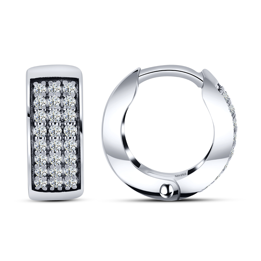 Cercei Creole din aur alb cu pietre Cubic Zirconia Incolor