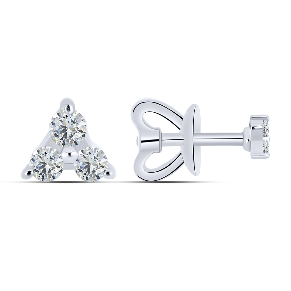 Cercei Pusete din aur alb cu pietre Cubic Zirconia Incolor