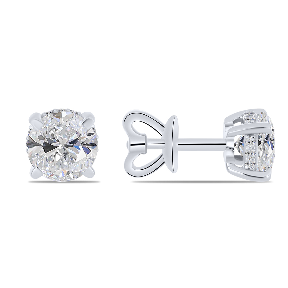 Cercei Pusete din aur alb cu pietre Moissanite