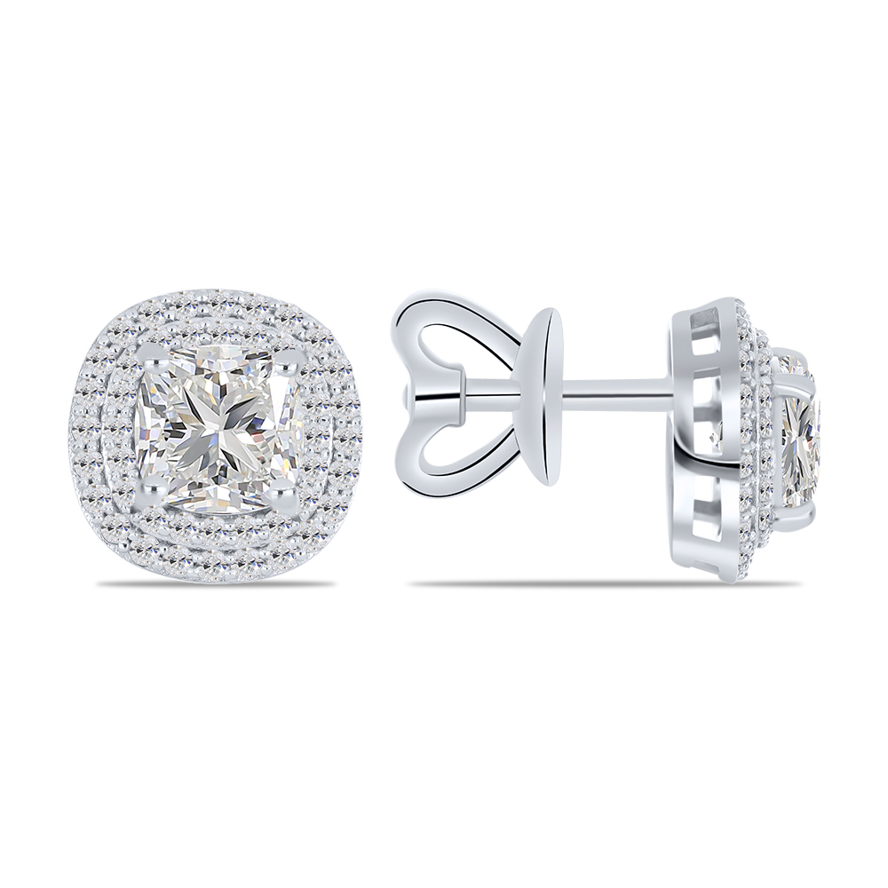 Cercei Pusete din aur alb cu pietre Moissanite