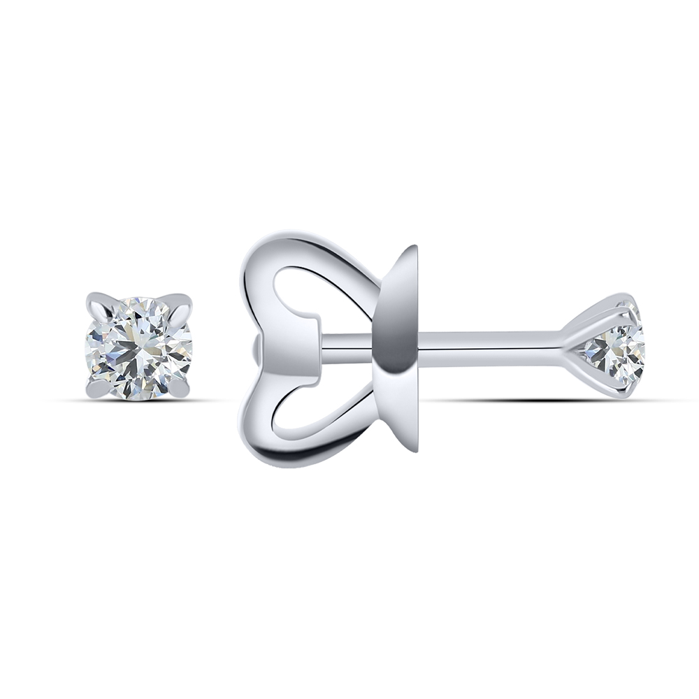 Серьги Пусеты из белого золота с камнями Фианит Бесцветный