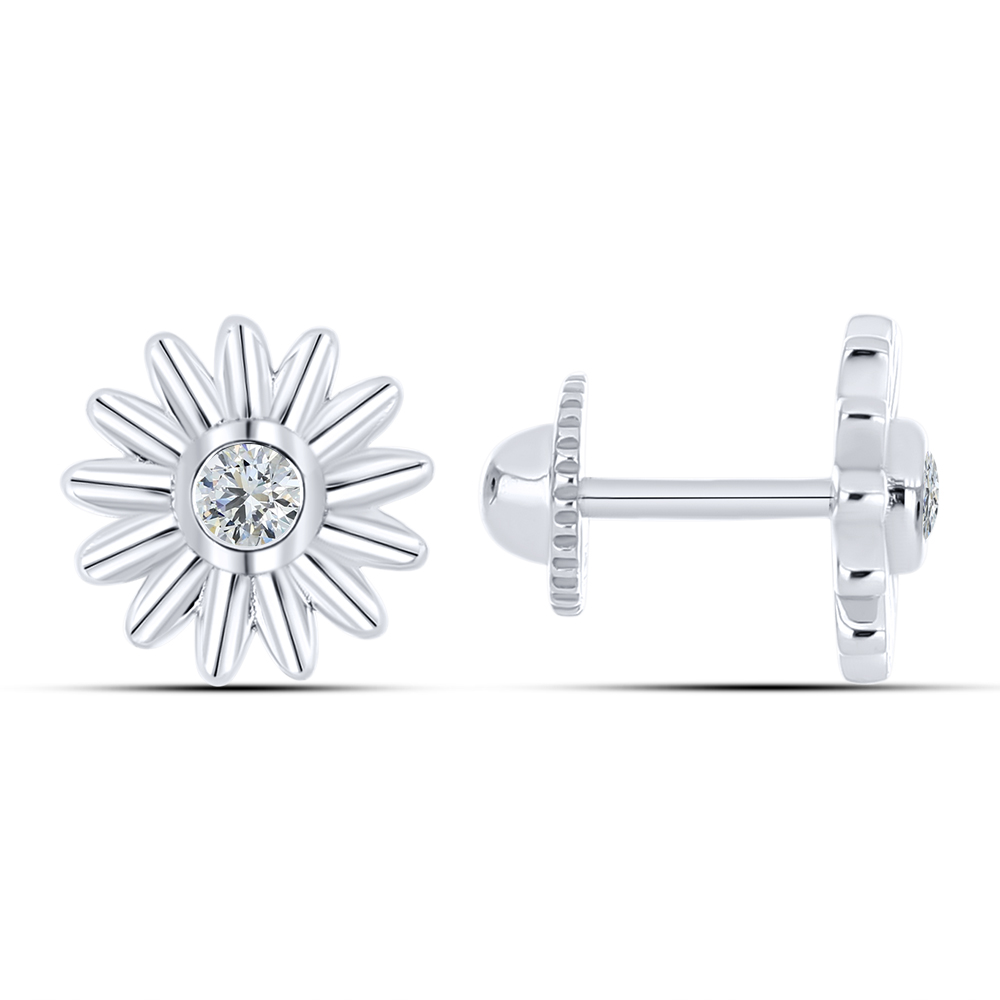 Cercei Pusete din aur alb cu pietre Cubic Zirconia Incolor