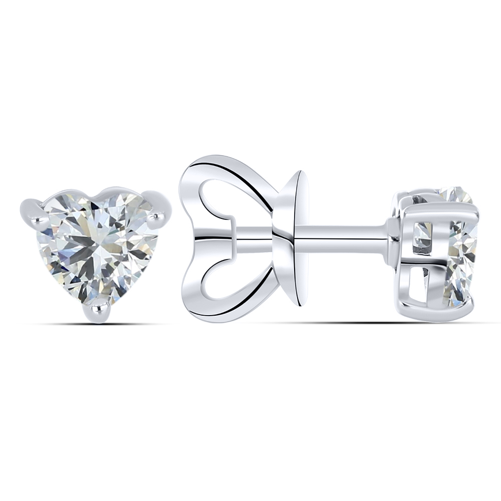 Cercei Pusete din aur alb cu pietre Cubic Zirconia Incolor