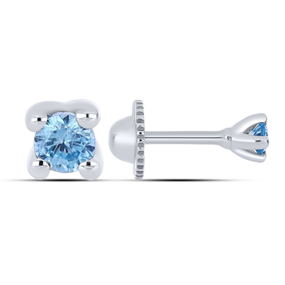 Cercei Pusete din aur alb cu pietre Cubic Zirconia Albastru