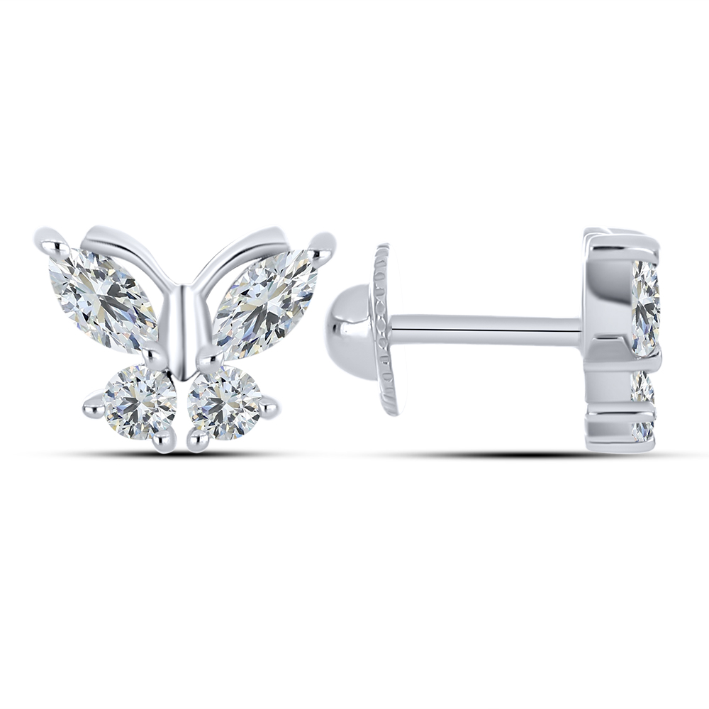 Cercei Pusete din aur alb cu pietre Cubic Zirconia Incolor