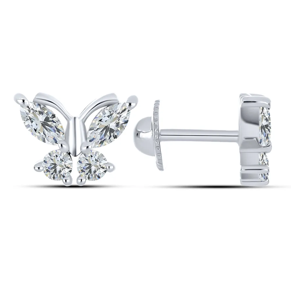 Cercei Pusete din aur alb cu Cubic Zirconia Incolor