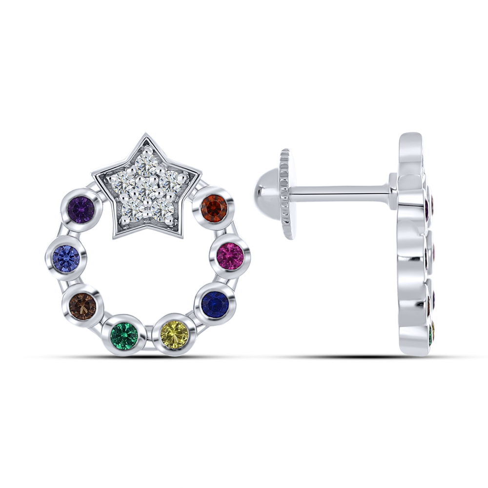 Cercei Pusete din aur alb cu pietre Nanoametist, Nanosmarald și