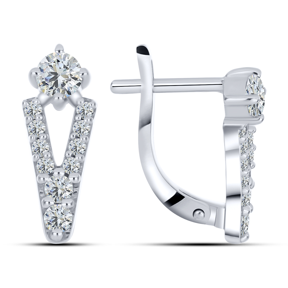 Cercei din aur alb cu pietre Cubic Zirconia Incolor