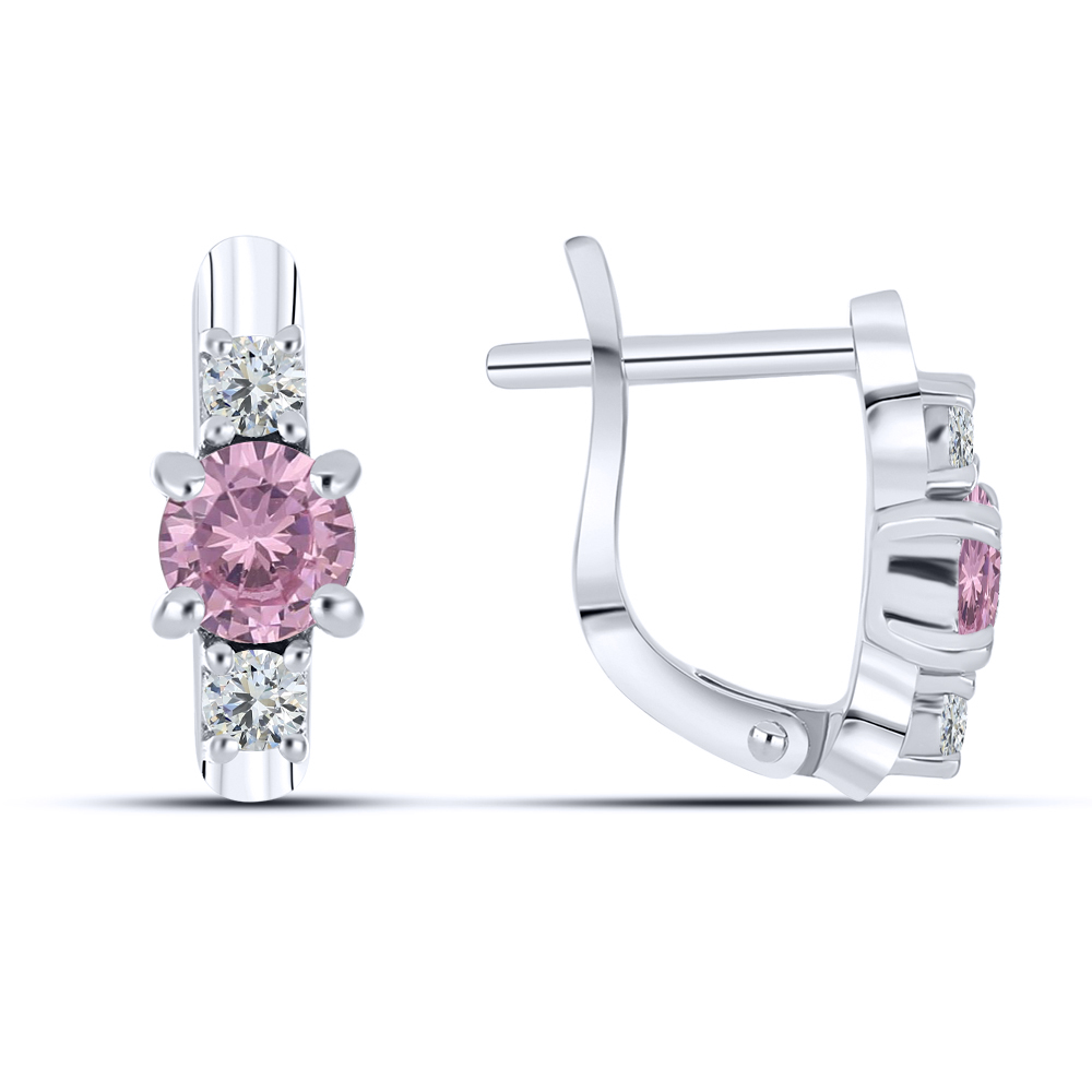 Cercei din aur alb cu pietre Cubic Zirconia Incolor, Cubic Zirconia Roz