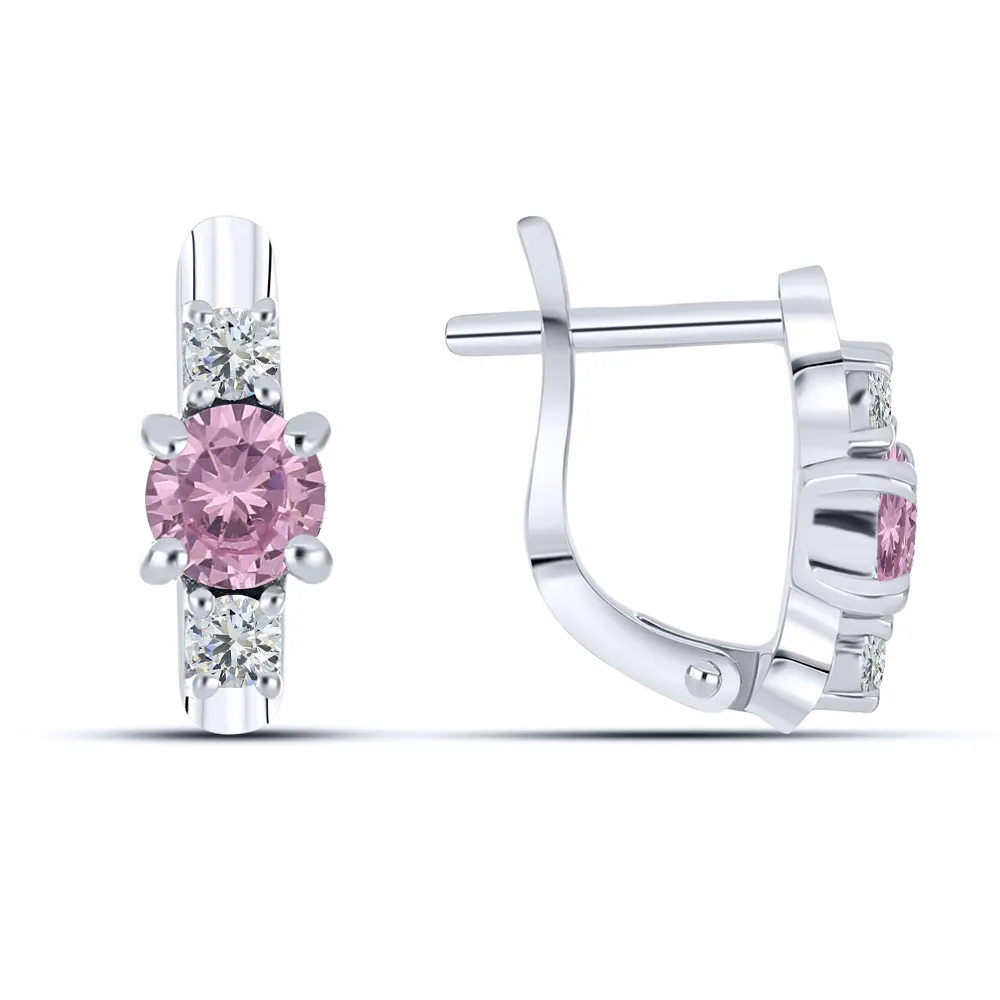 Cercei din aur alb cu Cubic Zirconia Incolor, Cubic Zirconia Roz