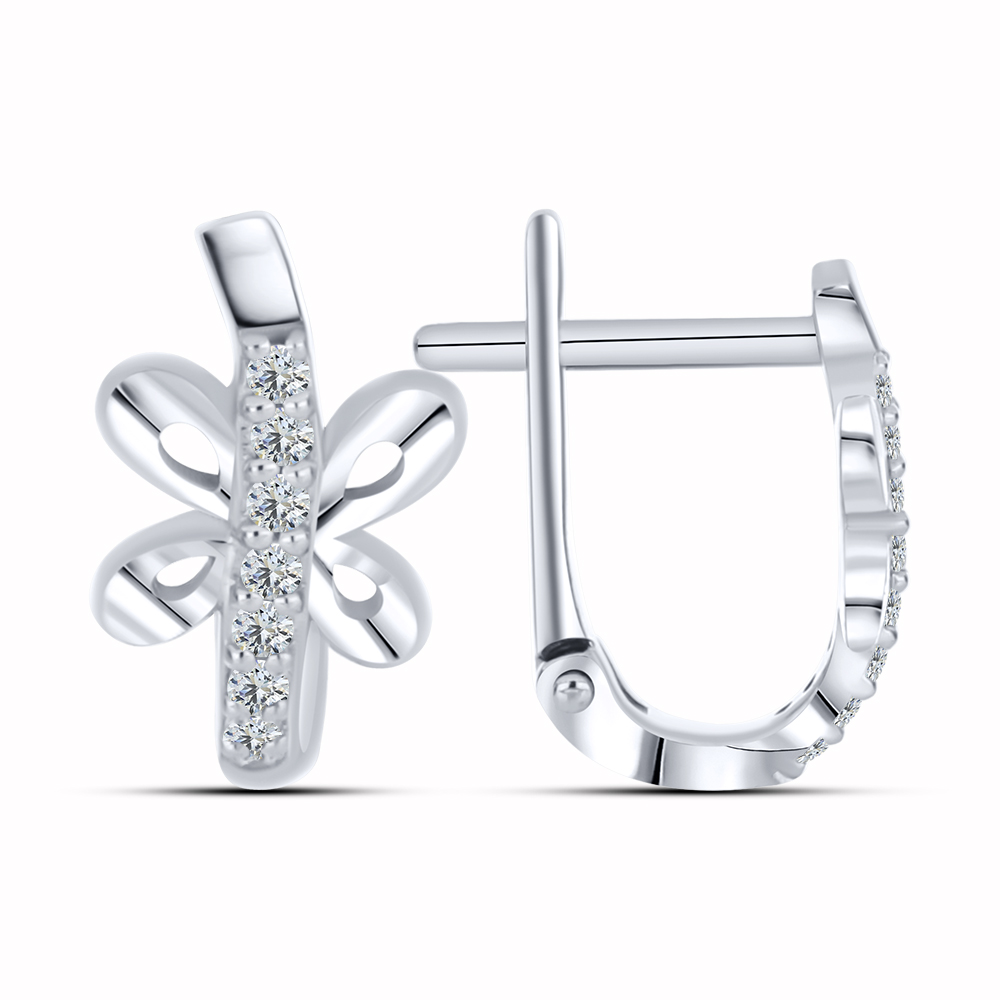 Cercei p-u copii din aur alb cu pietre Cubic Zirconia Incolor