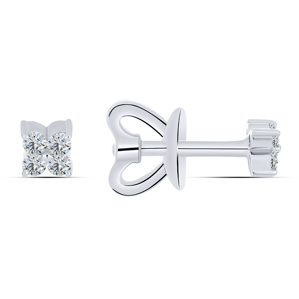 Cercei Pusete din aur alb cu pietre Cubic Zirconia Incolor