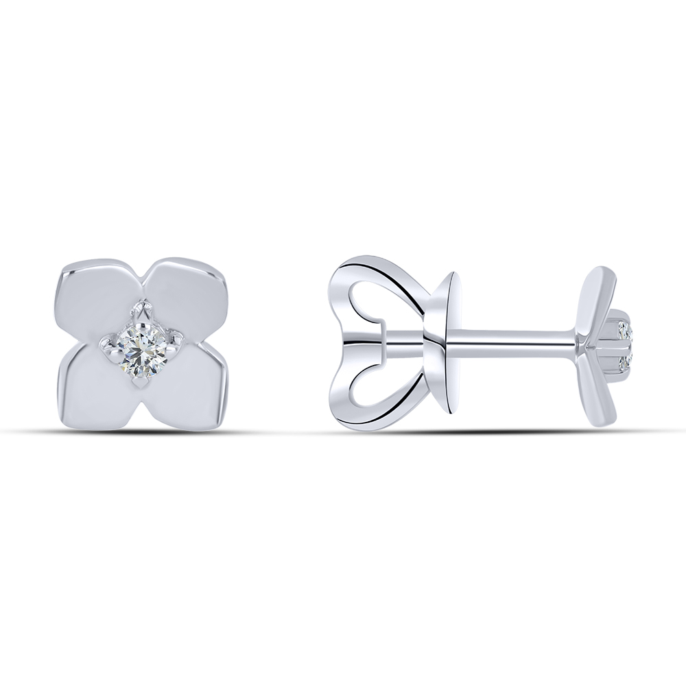 Cercei Pusete din aur alb cu pietre Cubic Zirconia Incolor