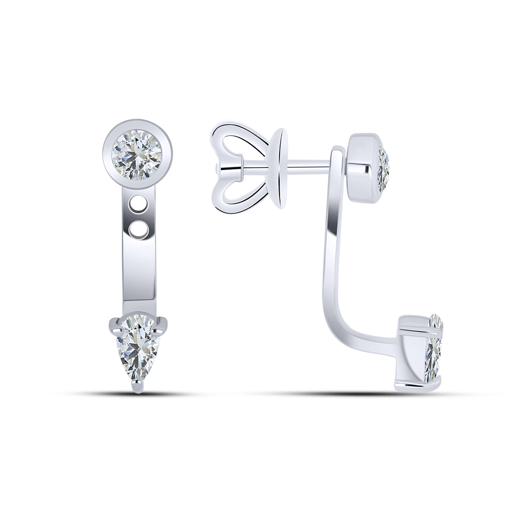 Серьги Пусеты из белого золота с камнями Фианит Бесцветный