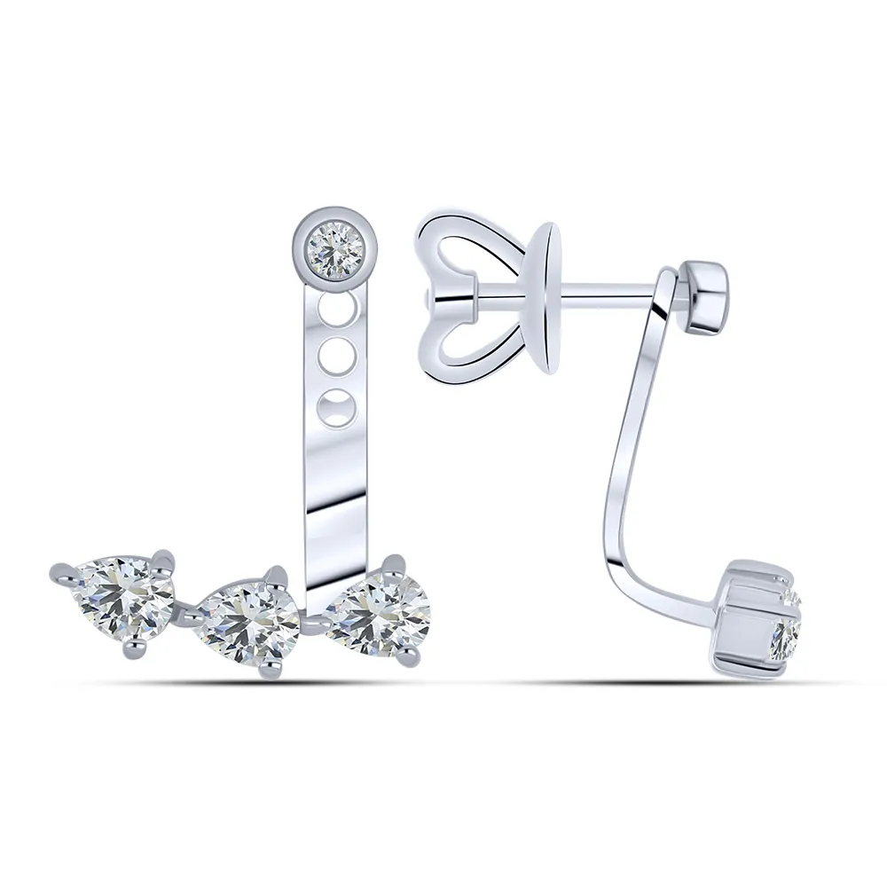 Cercei Pusete din aur alb cu Cubic Zirconia Incolor