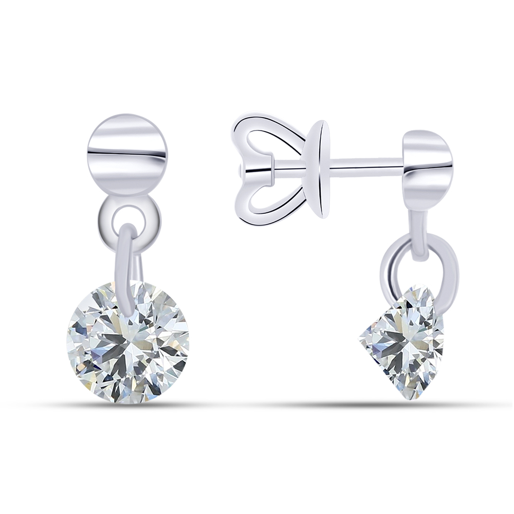 Серьги Пусеты из белого золота с камнями Фианит Бесцветный