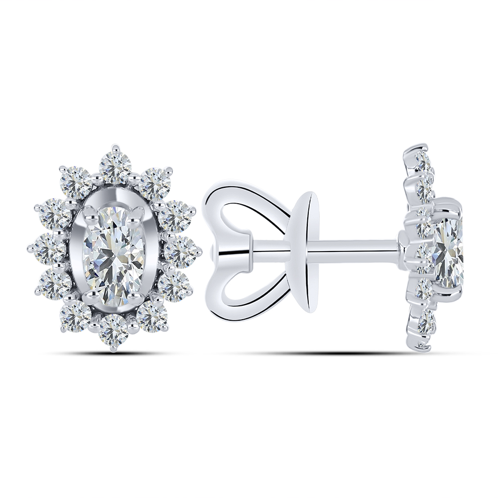 Серьги Пусеты из белого золота с камнями Фианит Бесцветный