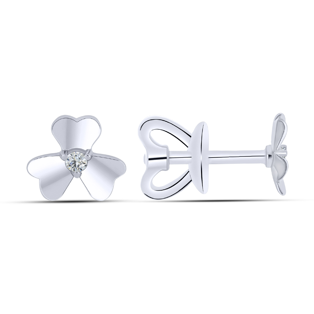 Серьги Пусеты из белого золота с камнями Фианит Бесцветный