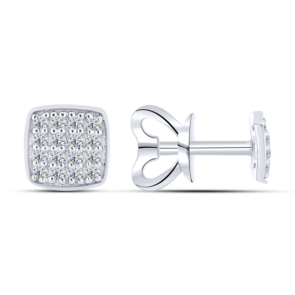 Серьги Пусеты из белого золота с камнями Фианит Бесцветный