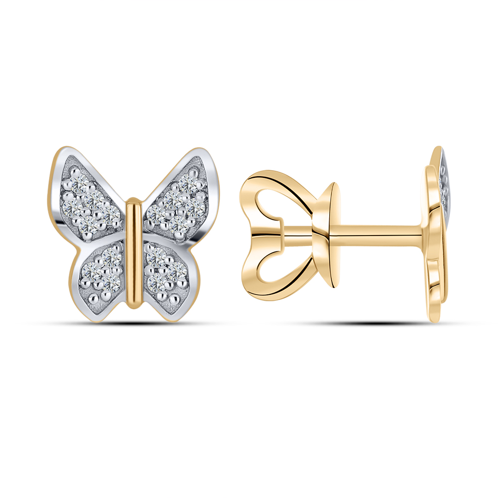 Серьги Пусеты из красного золота с камнями Фианит Бесцветный